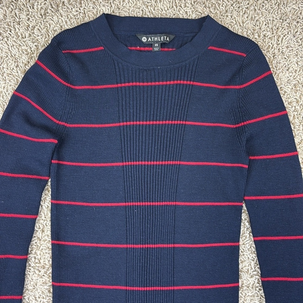 Athleta Bayside navy and red ribbed sweater sz xs - Picture 6 of 7